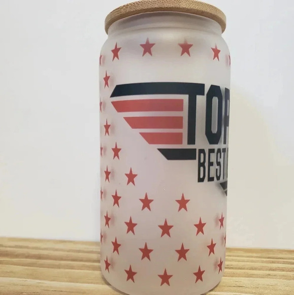 Top dad best dad ever frosted glass cup includes lid and plastic straw - Picture 4 of 4